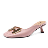 Dora Square Toe Kitten Heel Mules with Chain